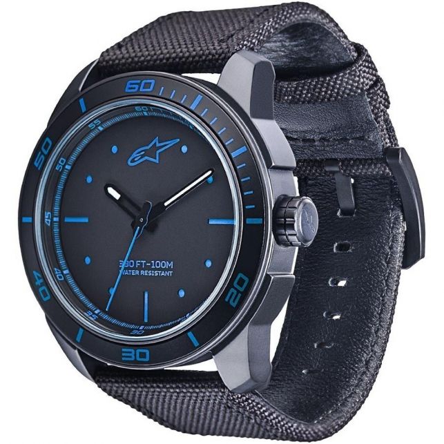 MONTRE ALPINESTARS TECH WATCH 3H BLACK BLACK NYLON STRAP BLEU