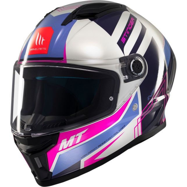 Casque MT Helmets Stinger 2 Tron C8 Bleu Blanc Rose