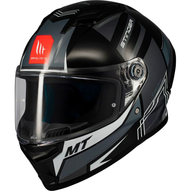 Casque MT Helmets Stinger 2 Tron B12 Noir Blanc Gris