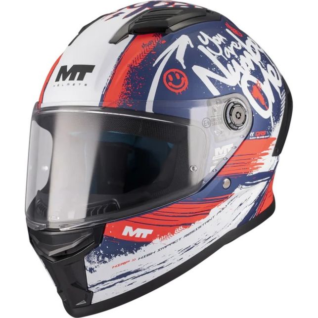 Casque MT Helmets Stinger 2 Kids Rocket C17 Rouge Bleu Blanc Mat